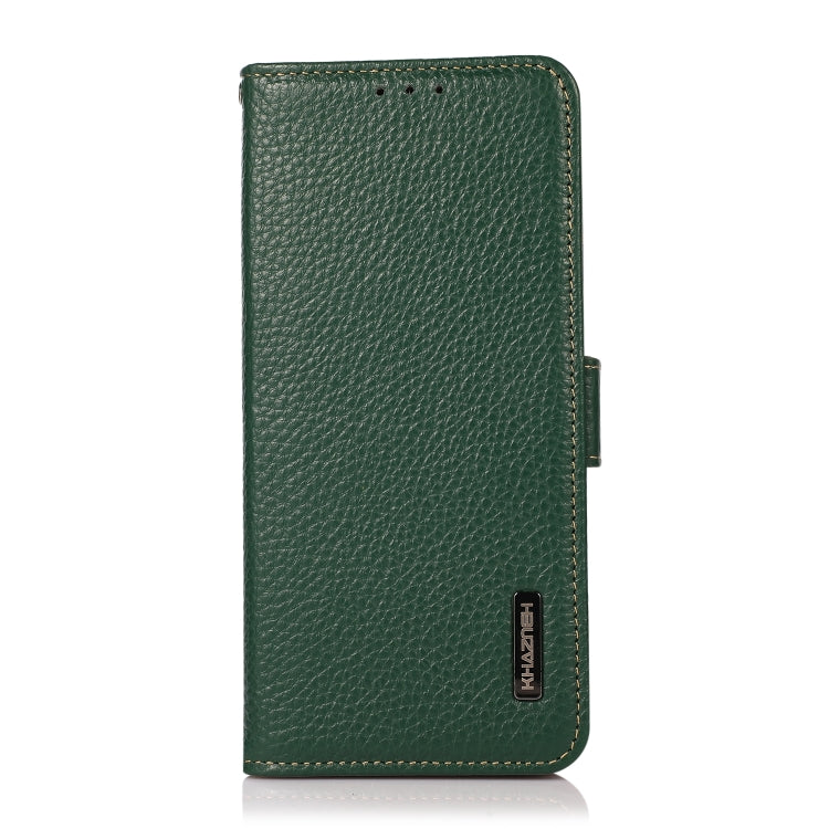 For iPhone 15 Pro Max KHAZNEH Side-Magnetic Litchi Genuine Leather RFID Phone Case(Green) - HoMEdemic™ 