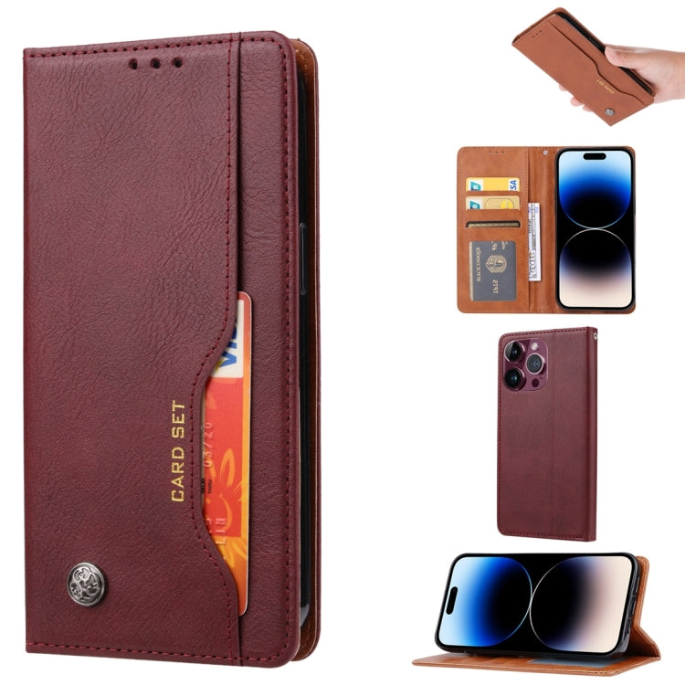 For iPhone 15 Pro Max Knead Skin Texture Flip Leather Phone Case(Wine Red) - HoMEdemic™ 