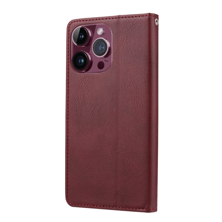 For iPhone 15 Pro Max Knead Skin Texture Flip Leather Phone Case(Wine Red) - HoMEdemic™ 