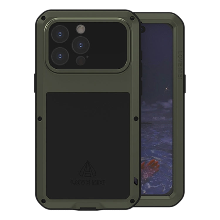 For iPhone 15 Pro Max LOVE MEI Metal Shockproof Life Waterproof Dustproof Phone Case(Army Green) - HoMEdemic™ 