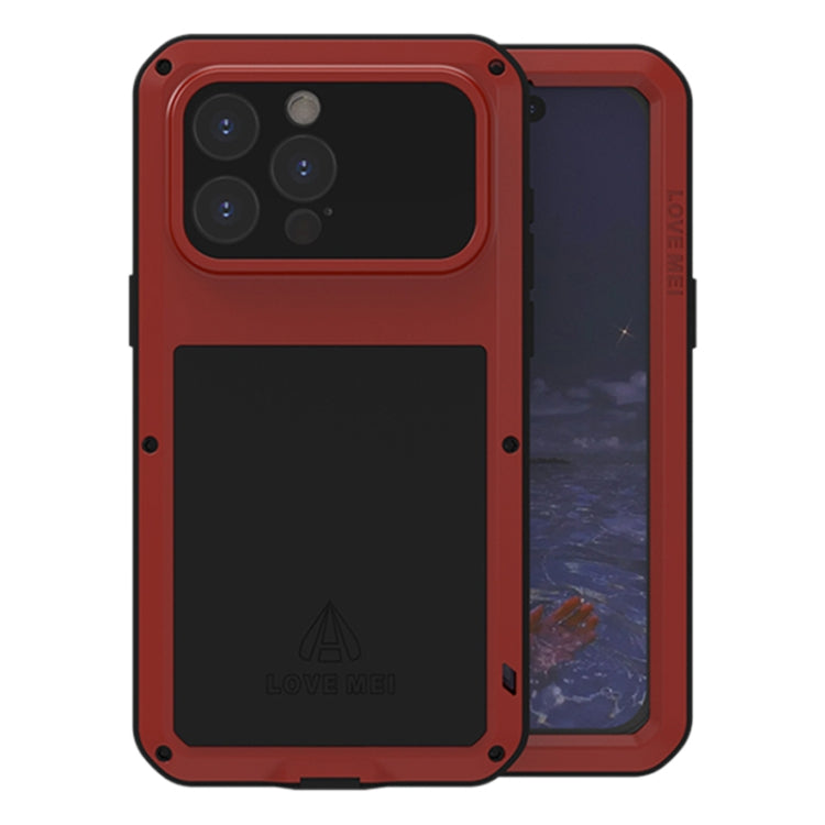 For iPhone 15 Pro Max LOVE MEI Metal Shockproof Life Waterproof Dustproof Phone Case(Red) - HoMEdemic™ 