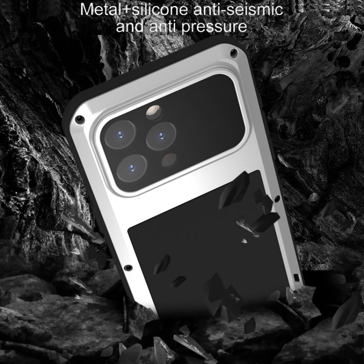 For iPhone 15 Pro Max LOVE MEI Metal Shockproof Life Waterproof Dustproof Phone Case(Silver) - HoMEdemic™ 