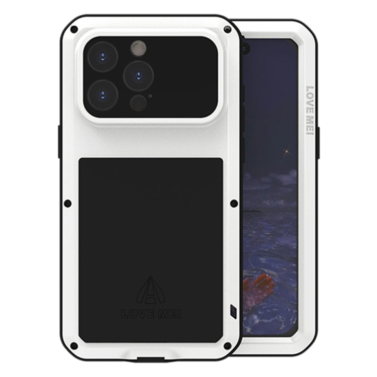 For iPhone 15 Pro Max LOVE MEI Metal Shockproof Life Waterproof Dustproof Phone Case(White) - HoMEdemic™ 