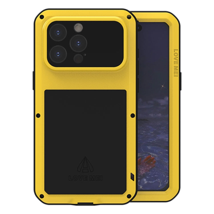 For iPhone 15 Pro Max LOVE MEI Metal Shockproof Life Waterproof Dustproof Phone Case(Yellow) - HoMEdemic™ 