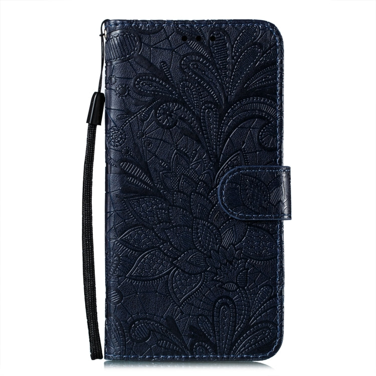 For iPhone 15 Pro Max Lace Flower Embossing Flip Leather Phone Case(Dark Blue) - HoMEdemic™ 
