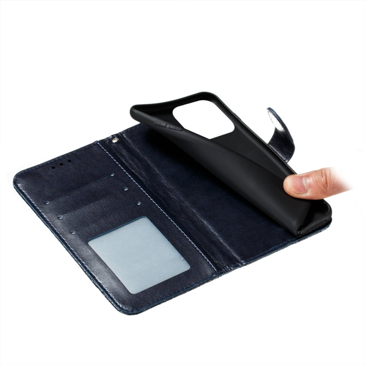 For iPhone 15 Pro Max Lace Flower Embossing Flip Leather Phone Case(Dark Blue) - HoMEdemic™ 