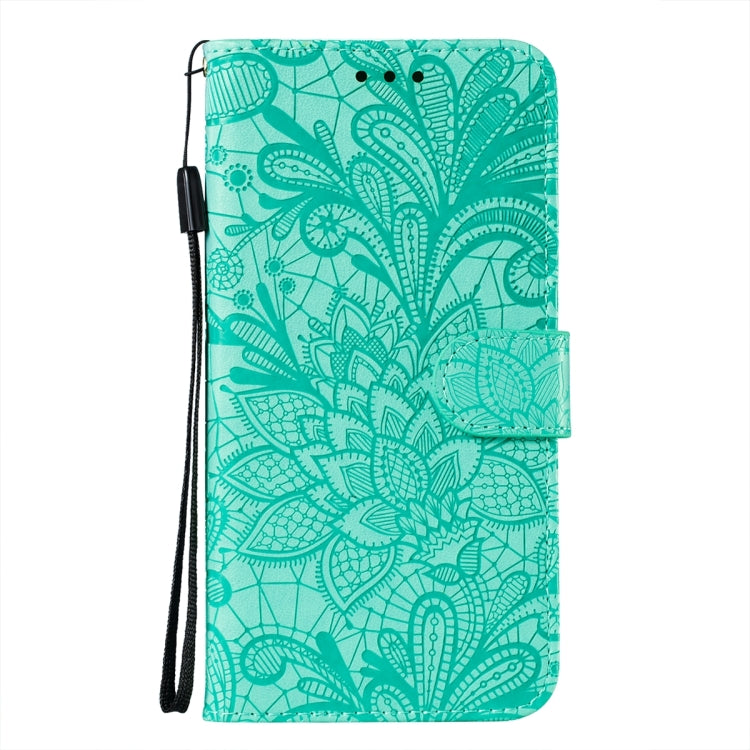 For iPhone 15 Pro Max Lace Flower Embossing Flip Leather Phone Case(Green) - HoMEdemic™ 