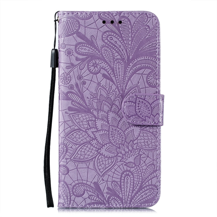 For iPhone 15 Pro Max Lace Flower Embossing Flip Leather Phone Case(Purple) - HoMEdemic™ 