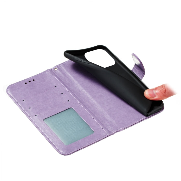 For iPhone 15 Pro Max Lace Flower Embossing Flip Leather Phone Case(Purple) - HoMEdemic™ 