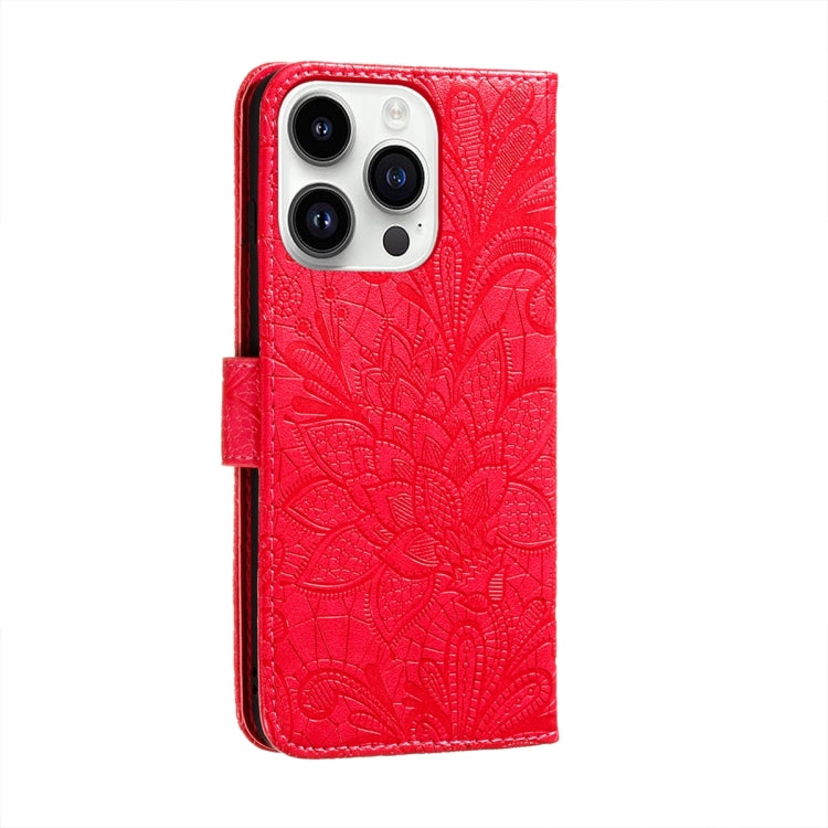 For iPhone 15 Pro Max Lace Flower Embossing Flip Leather Phone Case(Red) - HoMEdemic™ 