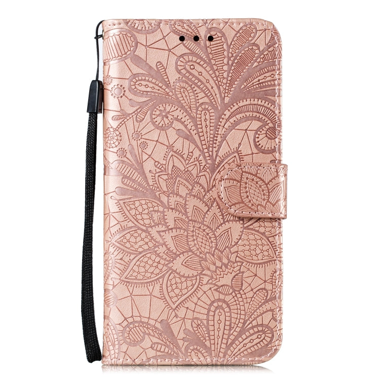 For iPhone 15 Pro Max Lace Flower Embossing Flip Leather Phone Case(Rose Gold) - HoMEdemic™ 