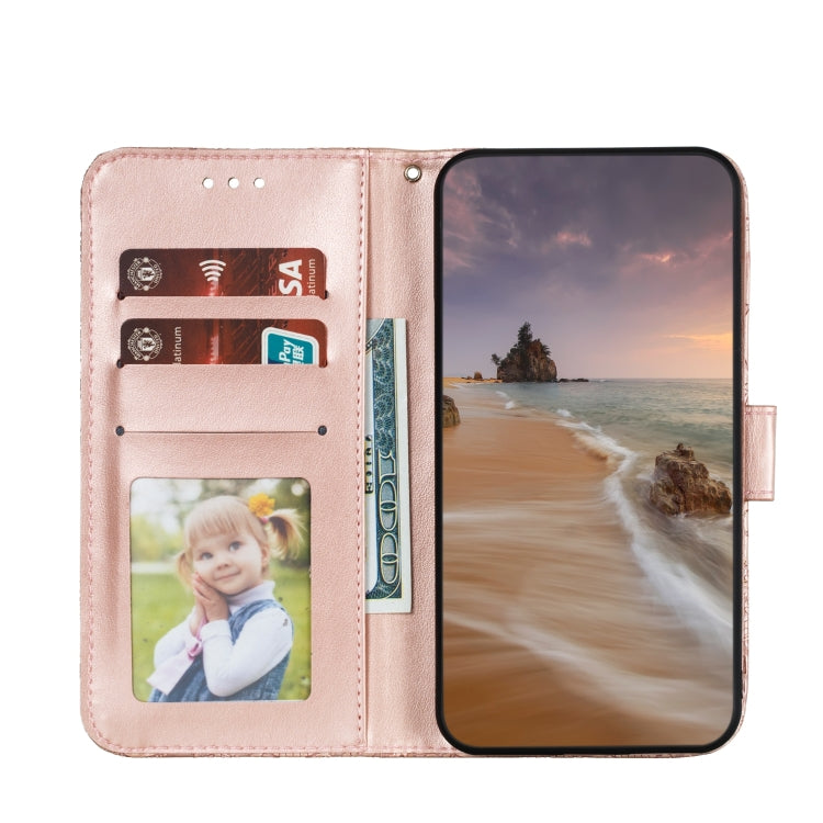 For iPhone 15 Pro Max Lace Flower Embossing Flip Leather Phone Case(Rose Gold) - HoMEdemic™ 