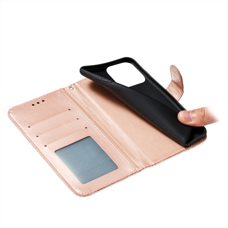 For iPhone 15 Pro Max Lace Flower Embossing Flip Leather Phone Case(Rose Gold) - HoMEdemic™ 