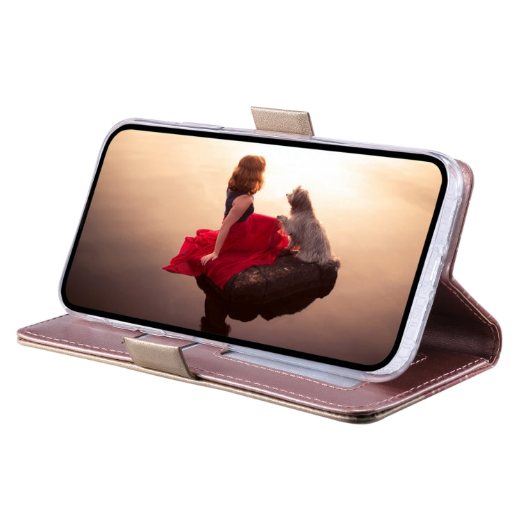 For iPhone 15 Pro Max Lace Pattern Double Button Zipper Leather Phone Case with Lanyard(Rose Gold) - HoMEdemic™ 