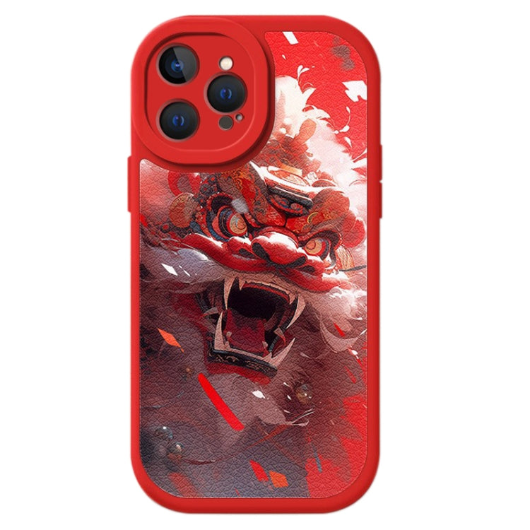 For iPhone 15 Pro Max Lamb Leather Texture New Year Design Full Coverage Phone Case(Awaken Lion) - HoMEdemic™ 