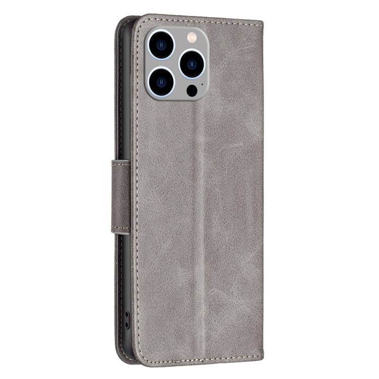 For iPhone 15 Pro Max Lambskin Texture Pure Color Flip Leather Phone Case(Grey) - HoMEdemic™ 