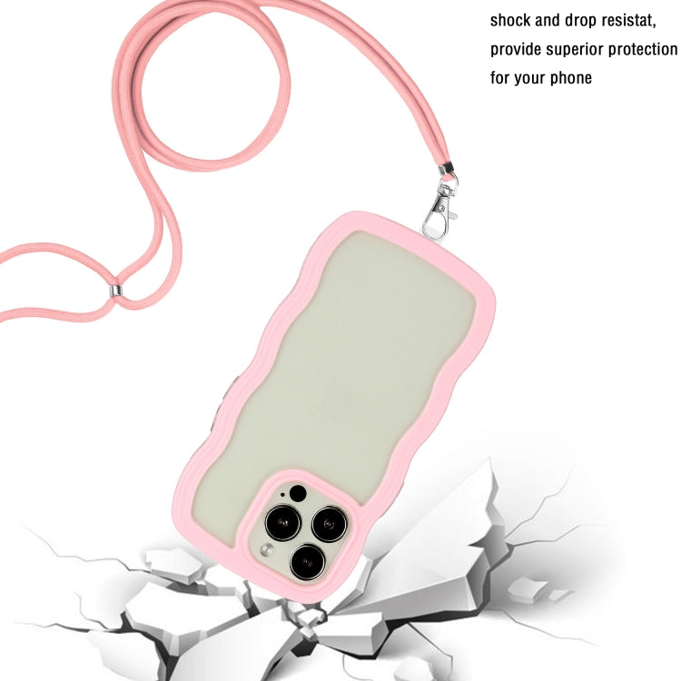 For iPhone 15 Pro Max Lanyard Candy Color Wave TPU Clear PC Phone Case(Pink) - HoMEdemic™ 