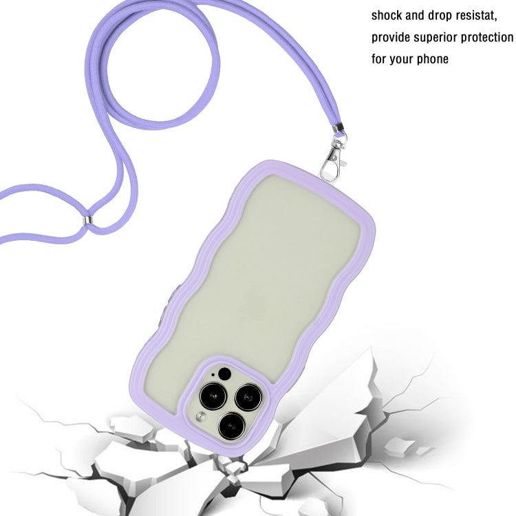 For iPhone 15 Pro Max Lanyard Candy Color Wave TPU Clear PC Phone Case(Purple) - HoMEdemic™ 
