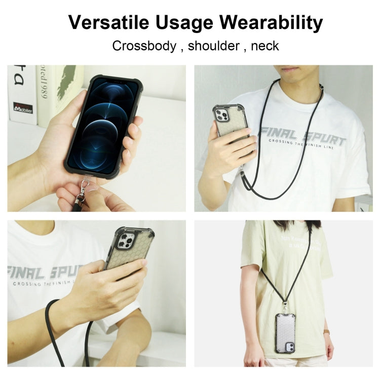 For iPhone 15 Pro Max Lanyard Honeycomb Phone Case(Black) - HoMEdemic™ 
