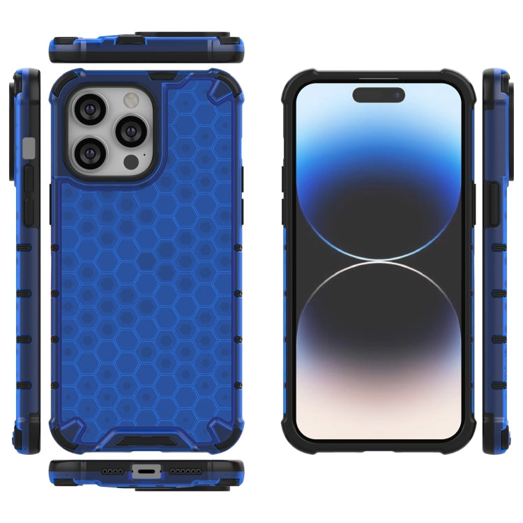 For iPhone 15 Pro Max Lanyard Honeycomb Phone Case(Blue) - HoMEdemic™ 