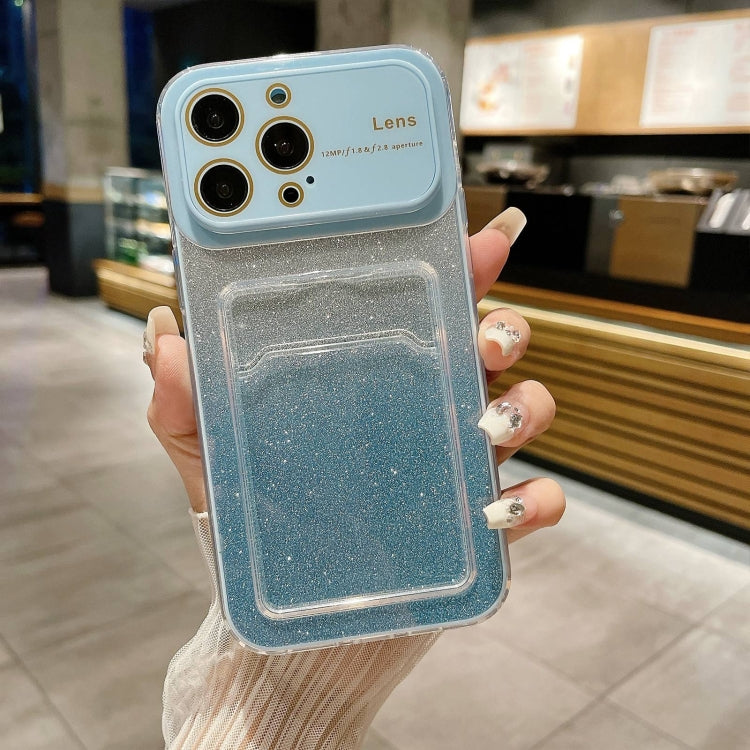 For iPhone 15 Pro Max Large Window Gradient Glitter Phone Case with Card Slot(Blue) - HoMEdemic™ 