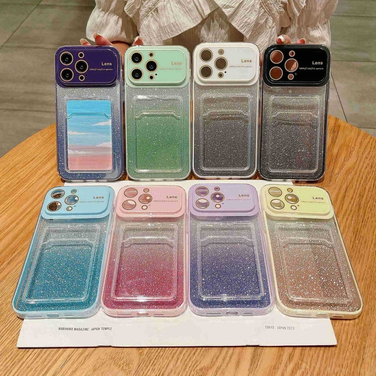 For iPhone 15 Pro Max Large Window Gradient Glitter Phone Case with Card Slot(Green) - HoMEdemic™ 