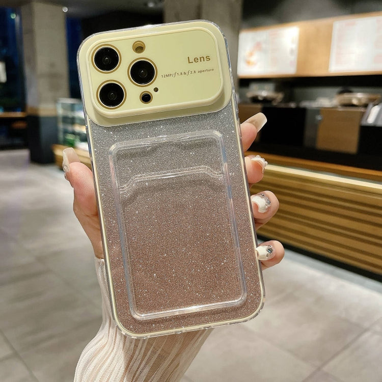 For iPhone 15 Pro Max Large Window Gradient Glitter Phone Case with Card Slot(Yellow) - HoMEdemic™ 