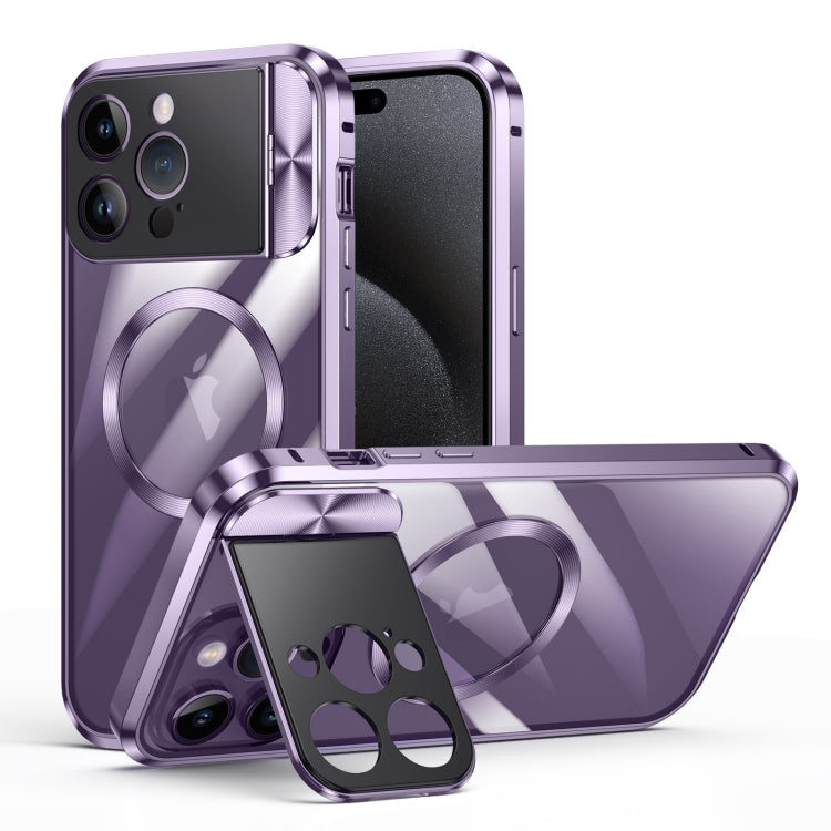 For iPhone 15 Pro Max Large Window Holder MagSafe Magnetic Metal Phone Case(Purple) - HoMEdemic™ 