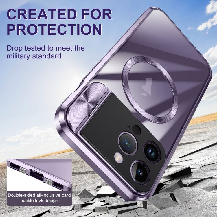 For iPhone 15 Pro Max Large Window Holder MagSafe Magnetic Metal Phone Case(Purple) - HoMEdemic™ 