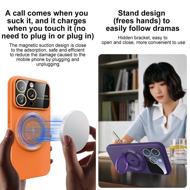 For iPhone 15 Pro Max Large Window MagSafe Magnetic Holder Phone Case(Dark Purple) - HoMEdemic™ 