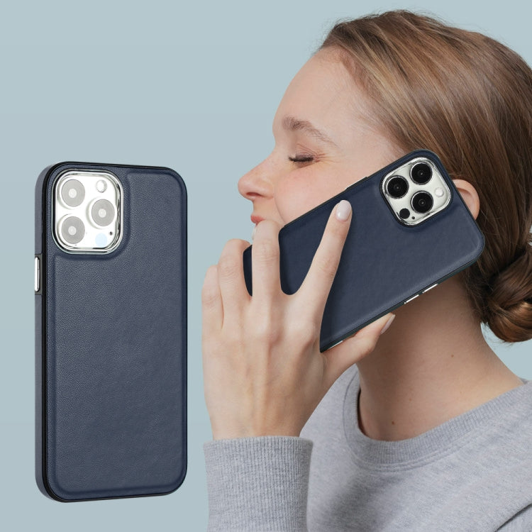 For iPhone 15 Pro Max Leather Texture Full Coverage Phone Case(Blue) - HoMEdemic™ 