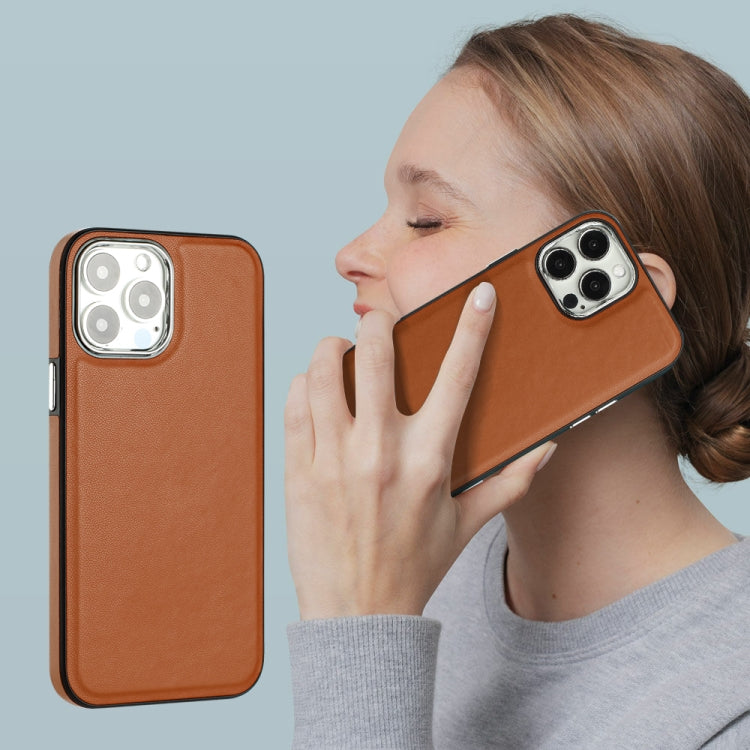 For iPhone 15 Pro Max Leather Texture Full Coverage Phone Case(Brown) - HoMEdemic™ 