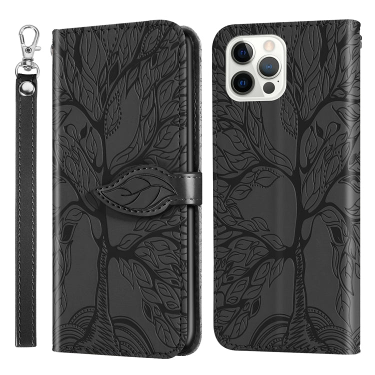 For iPhone 15 Pro Max Life Tree Embossing Pattern Leather Phone Case(Black) - HoMEdemic™ 