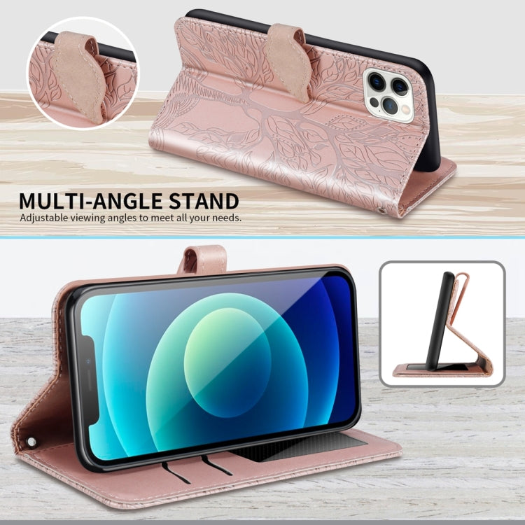 For iPhone 15 Pro Max Life Tree Embossing Pattern Leather Phone Case(Rose Gold) - HoMEdemic™ 
