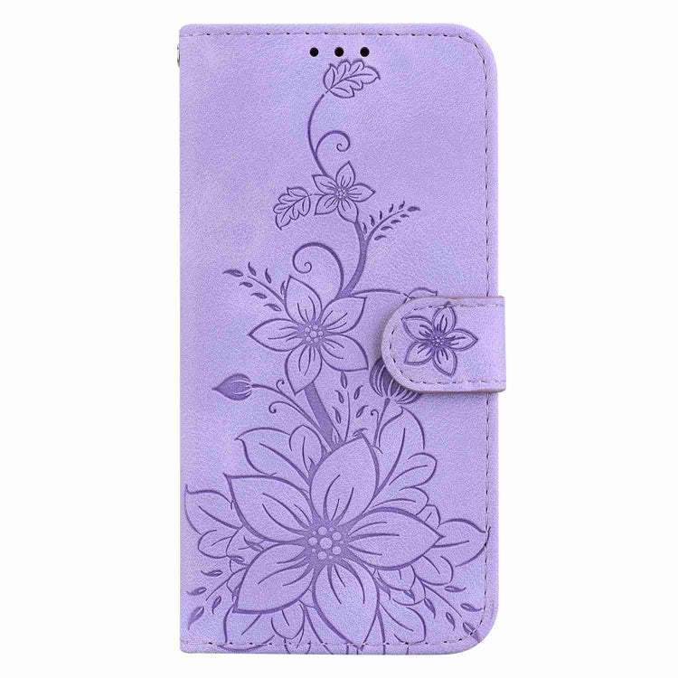 For iPhone 15 Pro Max Lily Embossed Leather Phone Case(Purple) - HoMEdemic™ 