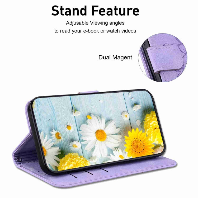 For iPhone 15 Pro Max Lily Embossed Leather Phone Case(Purple) - HoMEdemic™ 