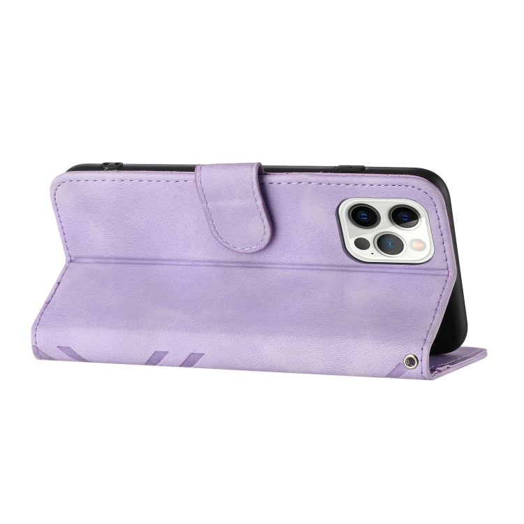 For iPhone 15 Pro Max Line Pattern Skin Feel Leather Phone Case(Light Purple) - HoMEdemic™ 