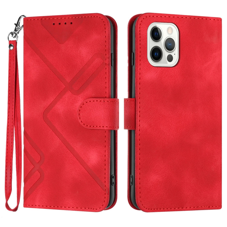 For iPhone 15 Pro Max Line Pattern Skin Feel Leather Phone Case(Red) - HoMEdemic™ 