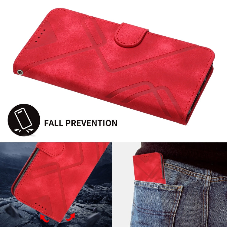 For iPhone 15 Pro Max Line Pattern Skin Feel Leather Phone Case(Red) - HoMEdemic™ 