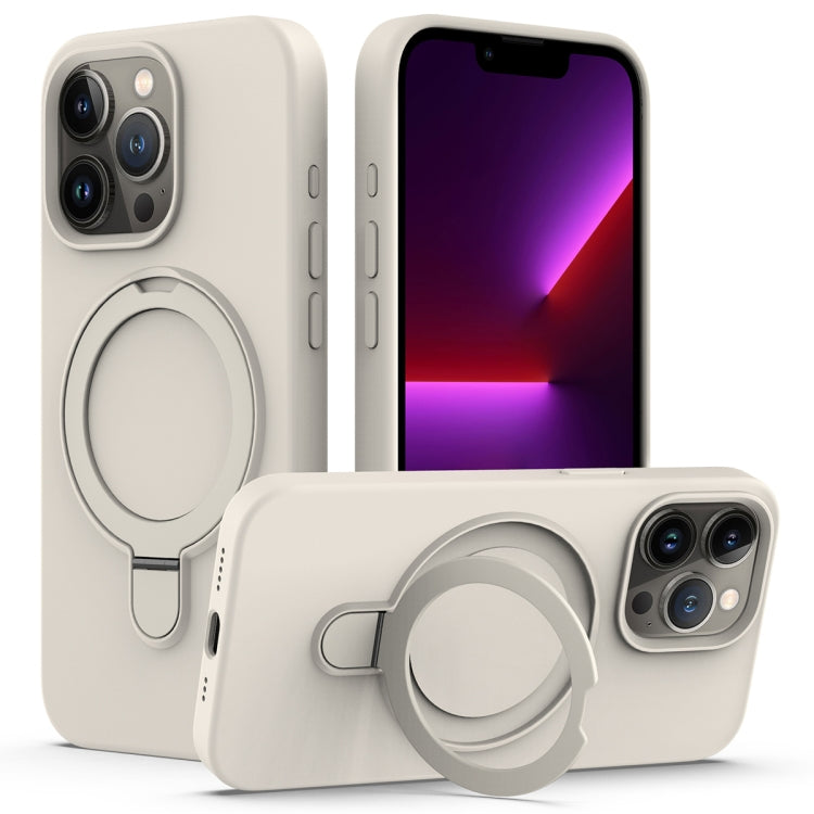 For iPhone 15 Pro Max Liquid Silicone MagSafe Magnetic Phone Case with Ring Holder(Antique White) - HoMEdemic™ 