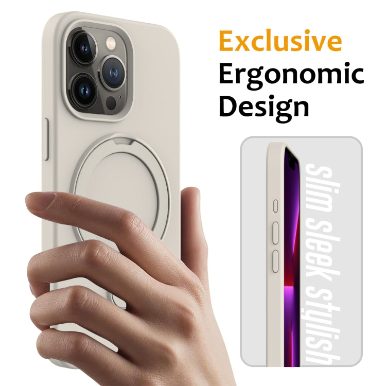 For iPhone 15 Pro Max Liquid Silicone MagSafe Magnetic Phone Case with Ring Holder(Antique White) - HoMEdemic™ 