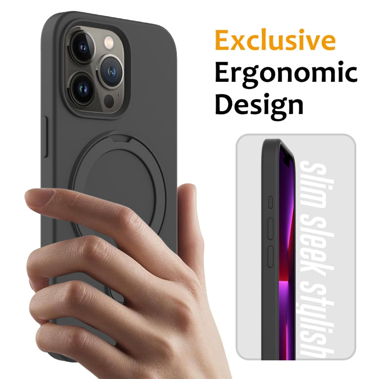 For iPhone 15 Pro Max Liquid Silicone MagSafe Magnetic Phone Case with Ring Holder(Carbon Black) - HoMEdemic™ 