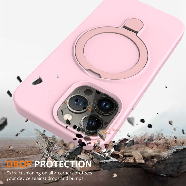 For iPhone 15 Pro Max Liquid Silicone MagSafe Magnetic Phone Case with Ring Holder(Grey Pink) - HoMEdemic™ 