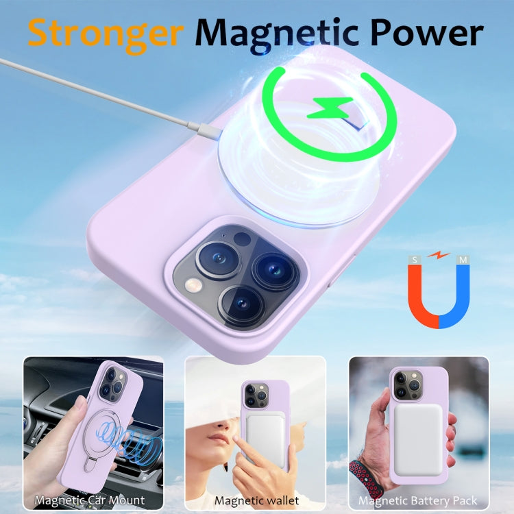 For iPhone 15 Pro Max Liquid Silicone MagSafe Magnetic Phone Case with Ring Holder(Lilac Purple) - HoMEdemic™ 