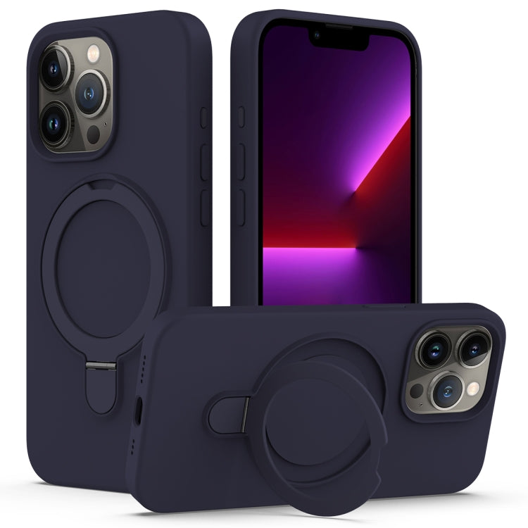 For iPhone 15 Pro Max Liquid Silicone MagSafe Magnetic Phone Case with Ring Holder(Midnight Blue) - HoMEdemic™ 
