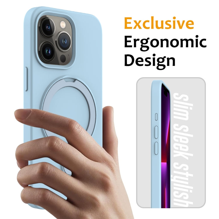 For iPhone 15 Pro Max Liquid Silicone MagSafe Magnetic Phone Case with Ring Holder(Sky Blue) - HoMEdemic™ 