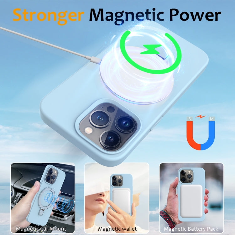 For iPhone 15 Pro Max Liquid Silicone MagSafe Magnetic Phone Case with Ring Holder(Sky Blue) - HoMEdemic™ 