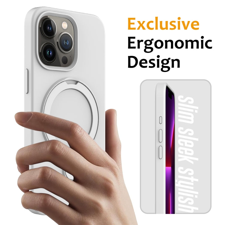 For iPhone 15 Pro Max Liquid Silicone MagSafe Magnetic Phone Case with Ring Holder(White) - HoMEdemic™ 