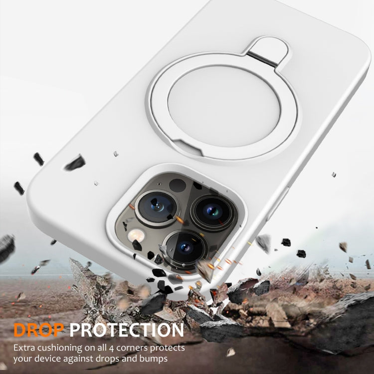 For iPhone 15 Pro Max Liquid Silicone MagSafe Magnetic Phone Case with Ring Holder(White) - HoMEdemic™ 