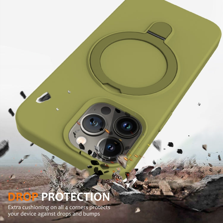For iPhone 15 Pro Max Liquid Silicone MagSafe Magnetic Phone Case with Ring Holder(Willow Green) - HoMEdemic™ 